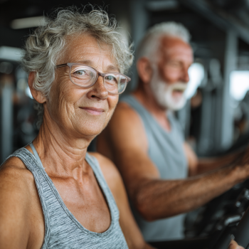 Літня жінка займається йогою